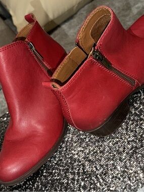 Lucky Brand Red Leather Ankle Booties with Side Zip